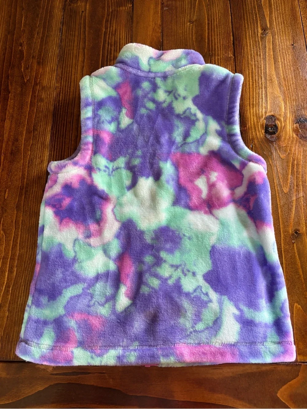 Lands' End Girls Tie-Dye Fleece Full Zip Vest w/ Pockets Purple Pink Sz S 7-8